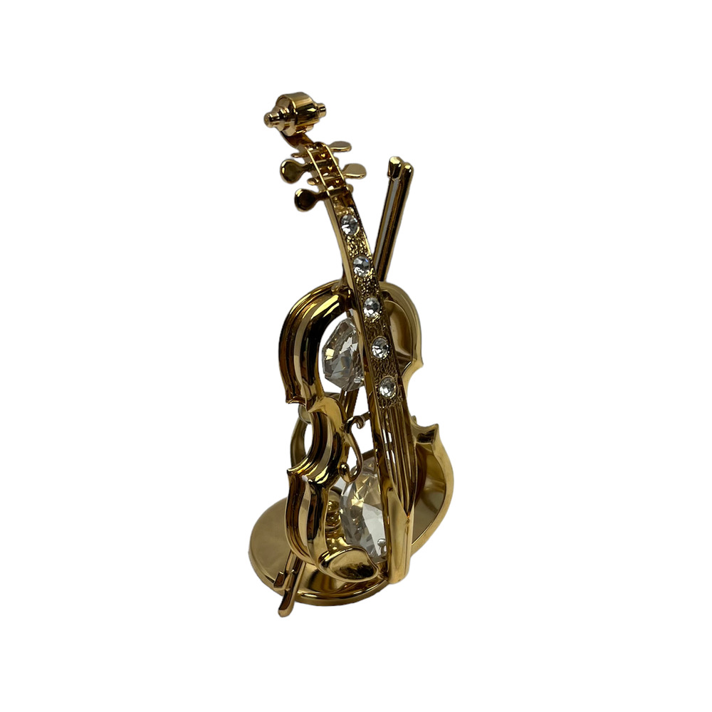 Mascot USA Austrian Crystal Violin Figurine 24k Gold Plated 4"